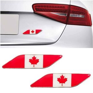 2 PCS 3D Tricolor Flag Emblem, Aluminum Car Sign Emblem, Auto Sticker Canada